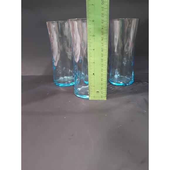 Wheaton Highball Glasses, Ribbed Optic Swirl, Sea Blue Set of 4, Vtg‎ Drinkware - Picture 8 of 9